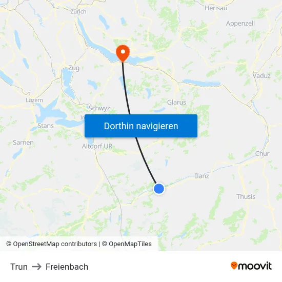 Trun to Freienbach map