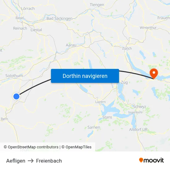 Aefligen to Freienbach map