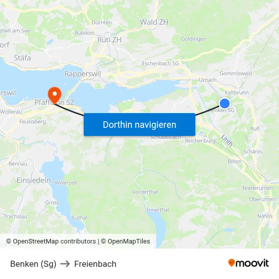 Benken (Sg) to Freienbach map