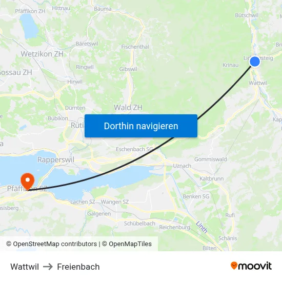 Wattwil to Freienbach map