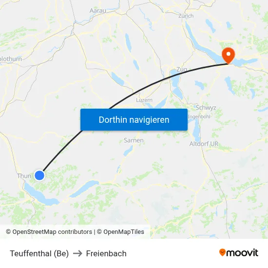 Teuffenthal (Be) to Freienbach map