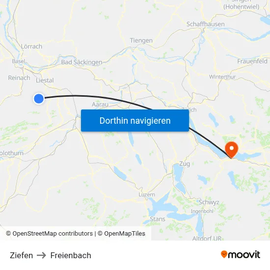 Ziefen to Freienbach map