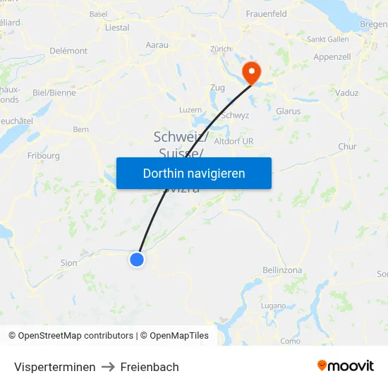 Visperterminen to Freienbach map