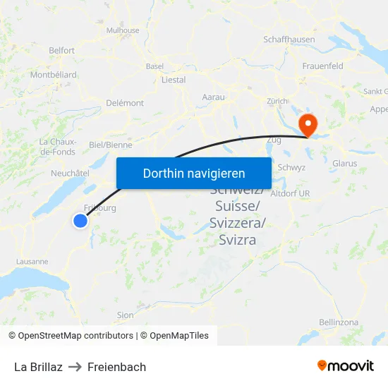 La Brillaz to Freienbach map