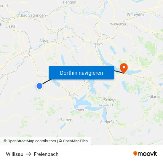 Willisau to Freienbach map