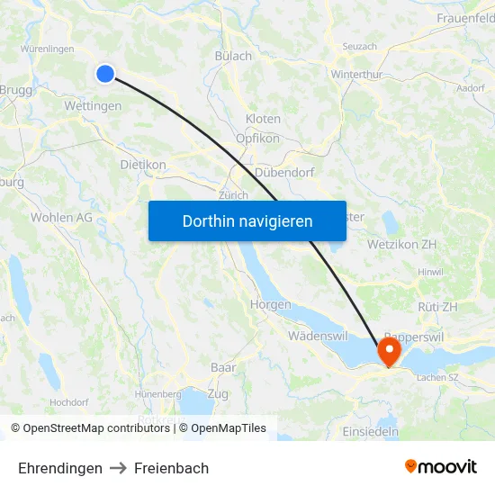 Ehrendingen to Freienbach map