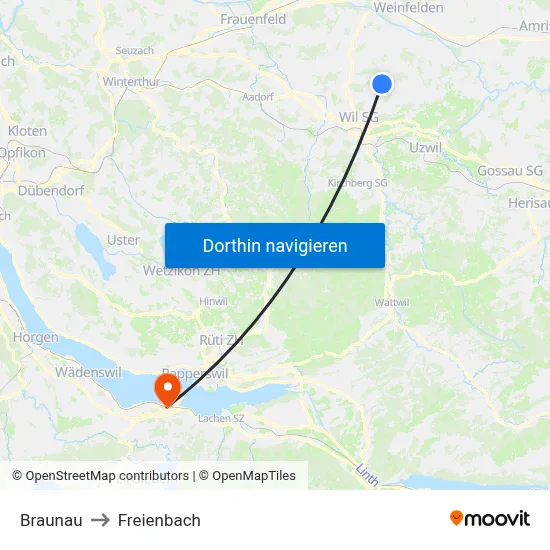 Braunau to Freienbach map