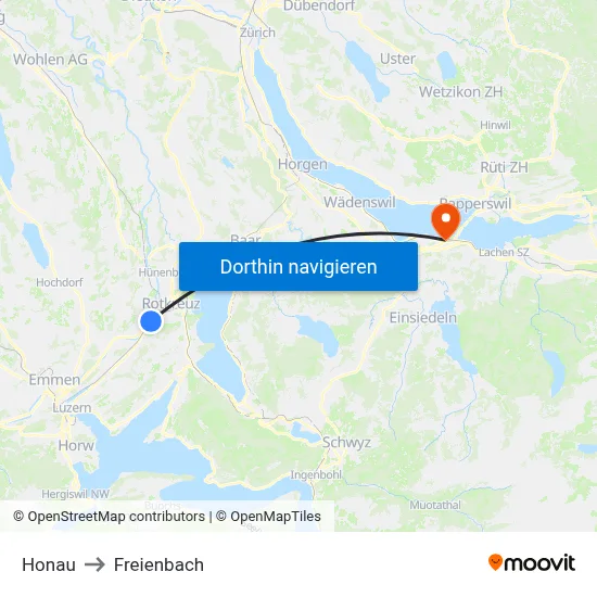 Honau to Freienbach map