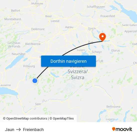 Jaun to Freienbach map