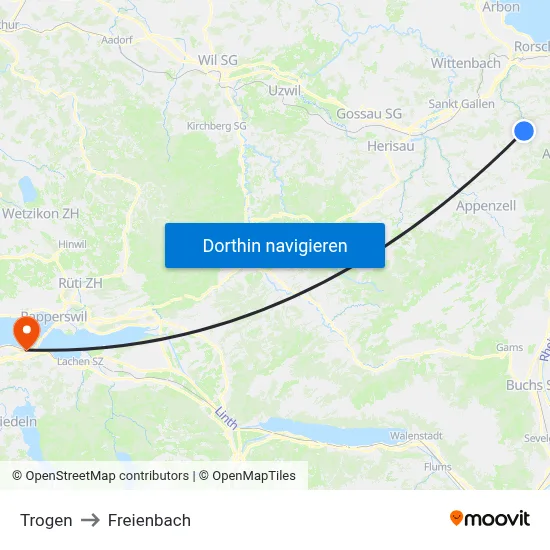 Trogen to Freienbach map