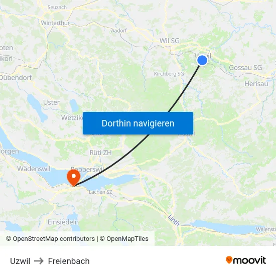 Uzwil to Freienbach map