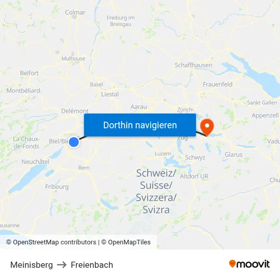 Meinisberg to Freienbach map