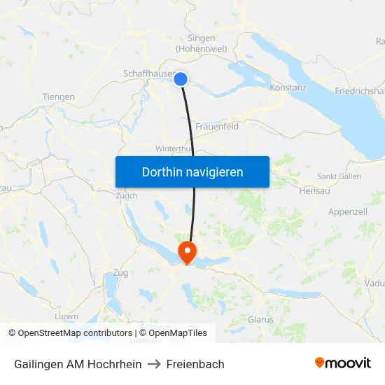 Gailingen AM Hochrhein to Freienbach map