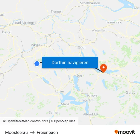 Moosleerau to Freienbach map