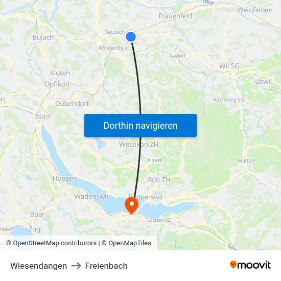 Wiesendangen to Freienbach map