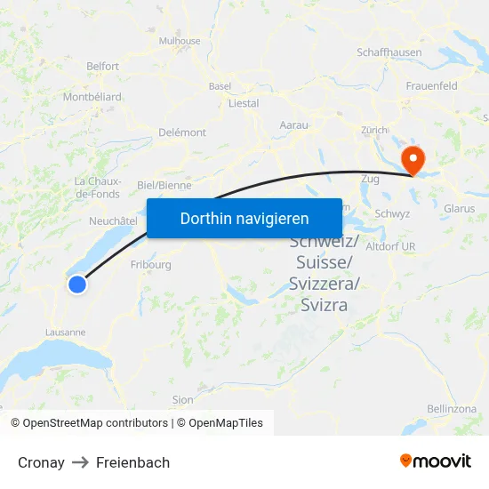 Cronay to Freienbach map