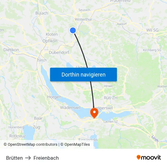 Brütten to Freienbach map