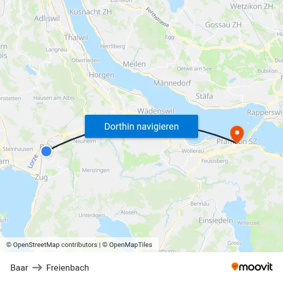 Baar to Freienbach map