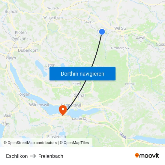 Eschlikon to Freienbach map