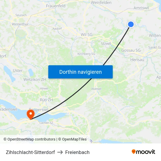 Zihlschlacht-Sitterdorf to Freienbach map
