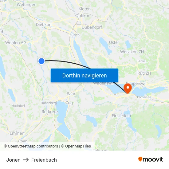 Jonen to Freienbach map