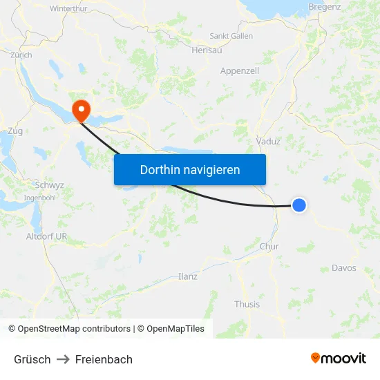 Grüsch to Freienbach map