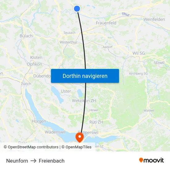 Neunforn to Freienbach map