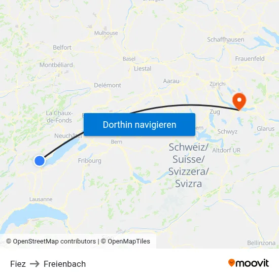 Fiez to Freienbach map