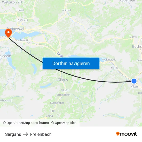 Sargans to Freienbach map