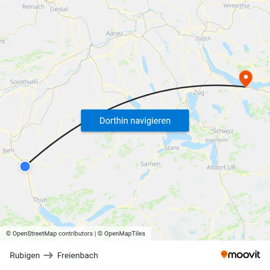 Rubigen to Freienbach map