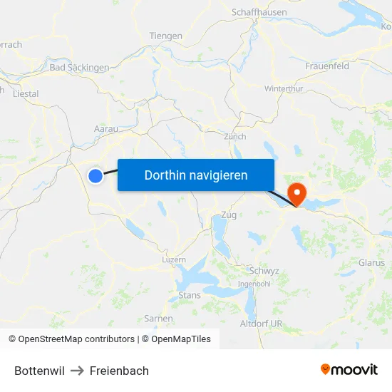 Bottenwil to Freienbach map