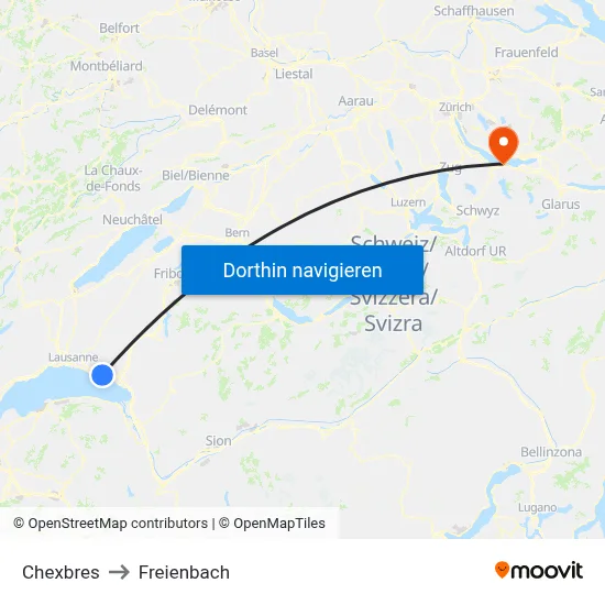 Chexbres to Freienbach map