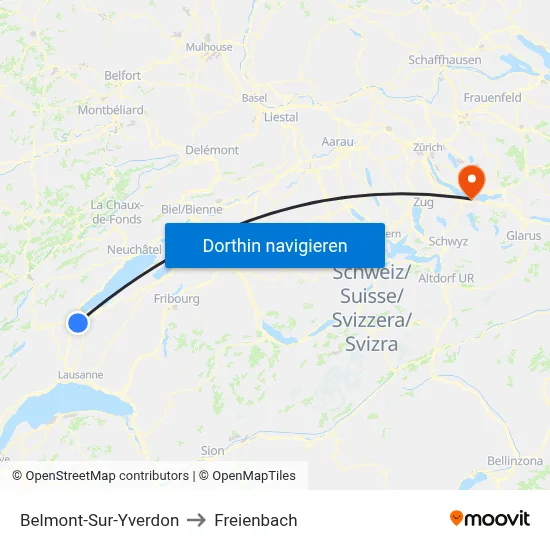Belmont-Sur-Yverdon to Freienbach map