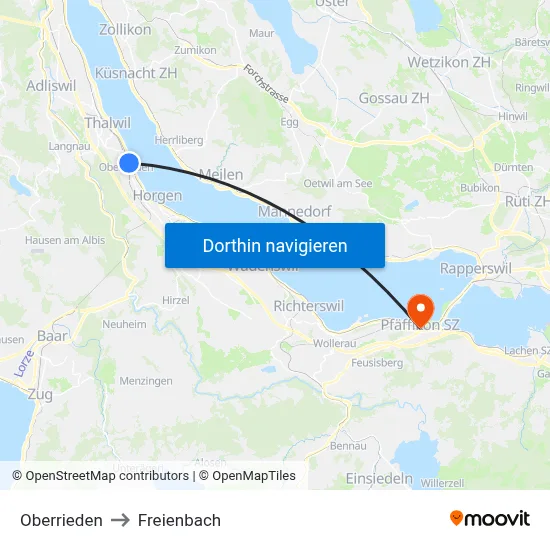 Oberrieden to Freienbach map