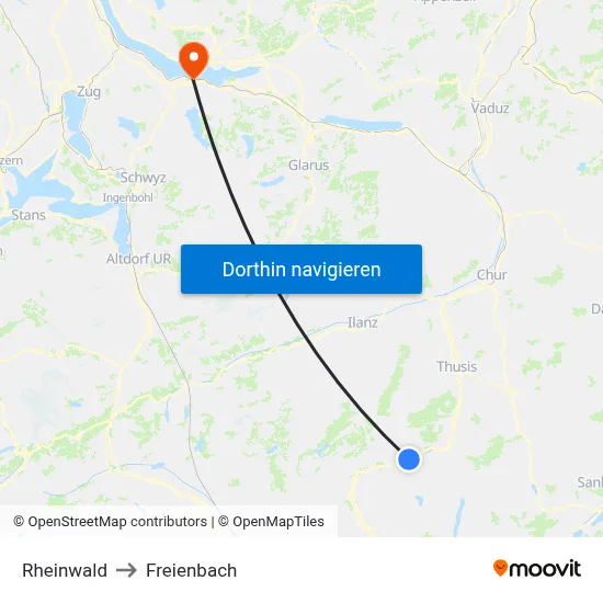 Rheinwald to Freienbach map
