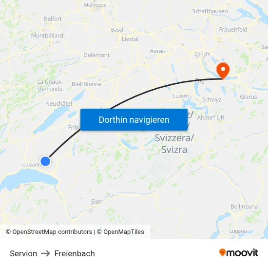 Servion to Freienbach map