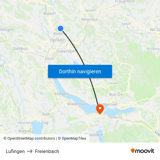 Lufingen to Freienbach map