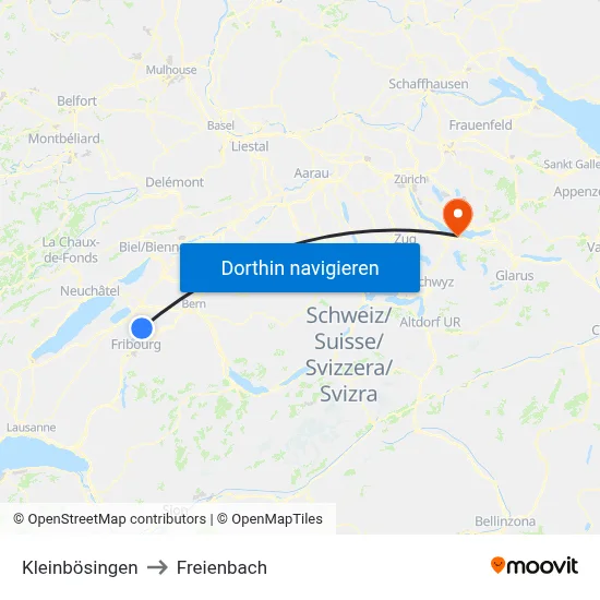 Kleinbösingen to Freienbach map