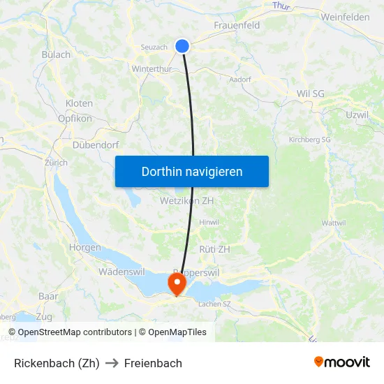 Rickenbach (Zh) to Freienbach map