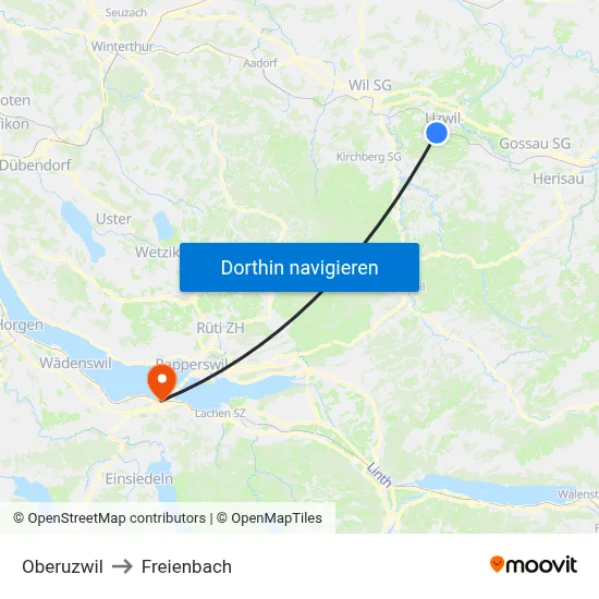 Oberuzwil to Freienbach map