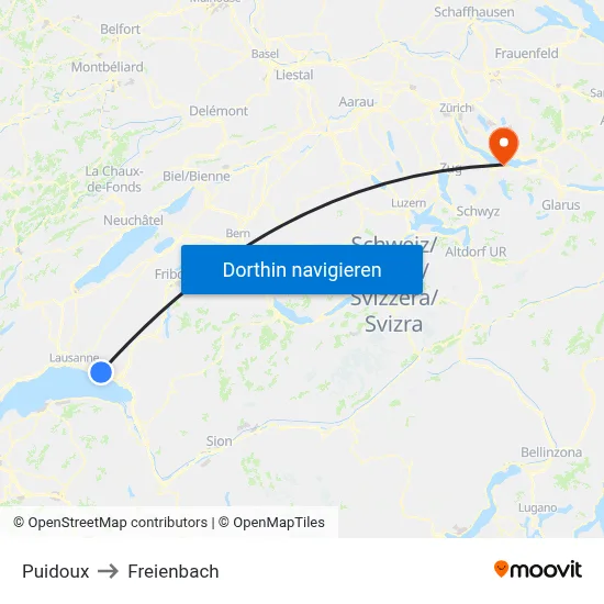 Puidoux to Freienbach map