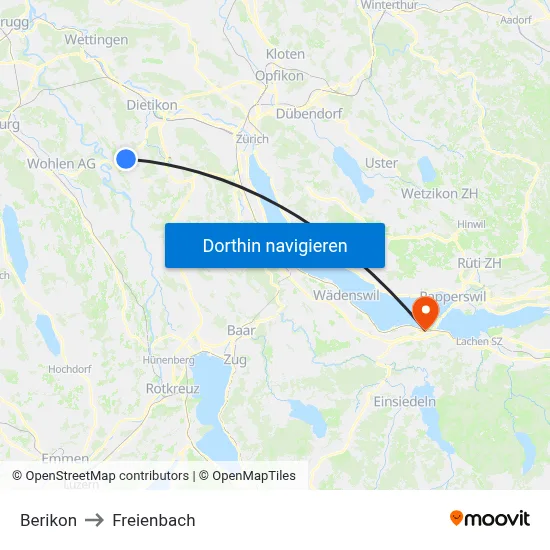 Berikon to Freienbach map