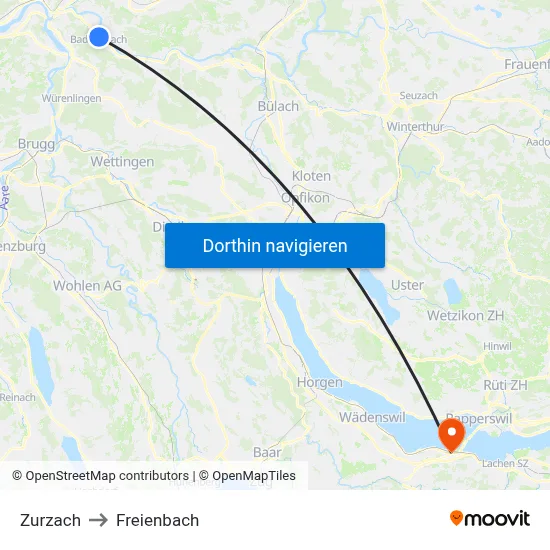 Zurzach to Freienbach map