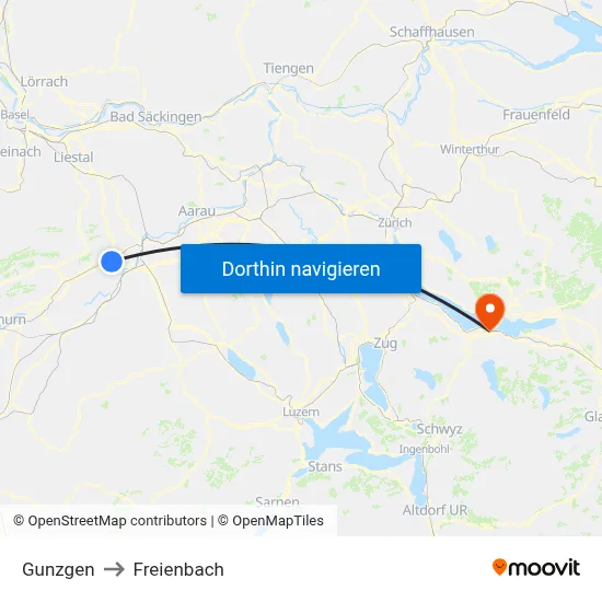 Gunzgen to Freienbach map