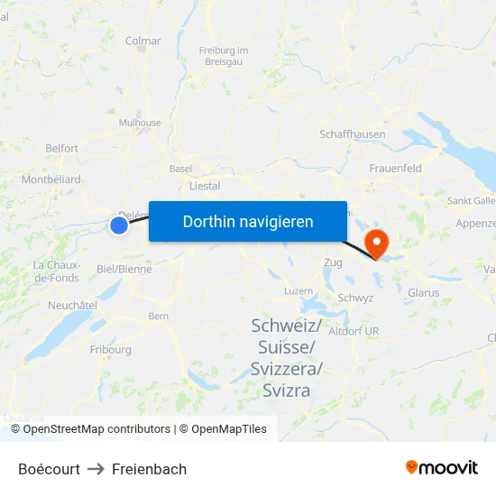 Boécourt to Freienbach map