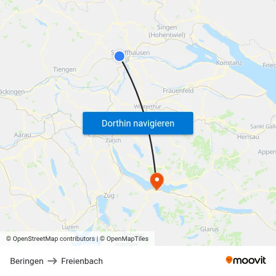 Beringen to Freienbach map