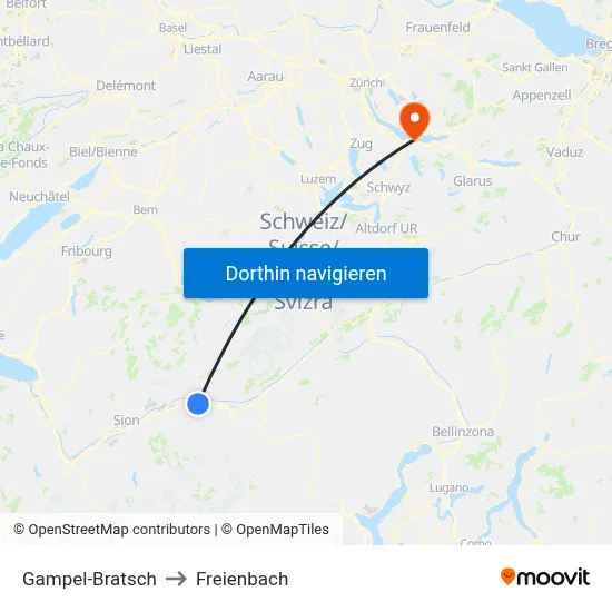 Gampel-Bratsch to Freienbach map