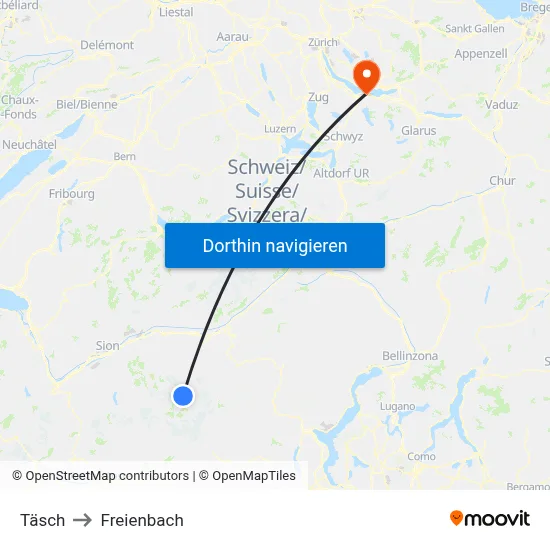 Täsch to Freienbach map