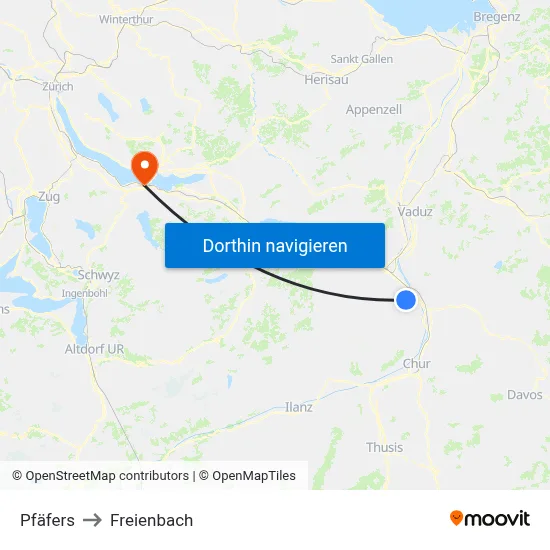 Pfäfers to Freienbach map