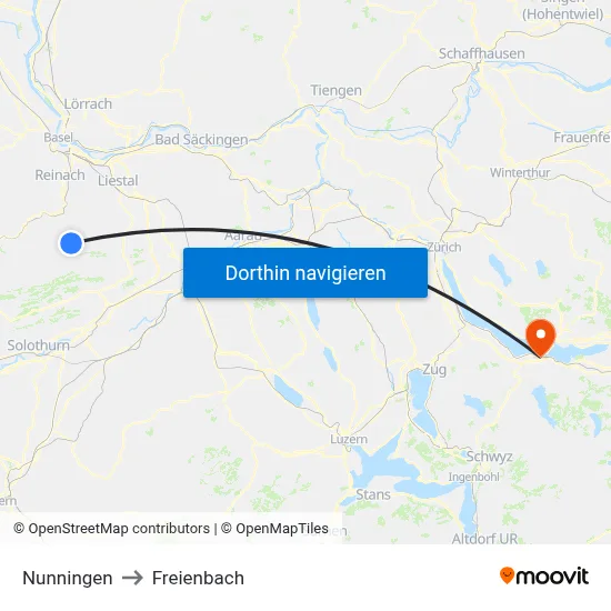 Nunningen to Freienbach map